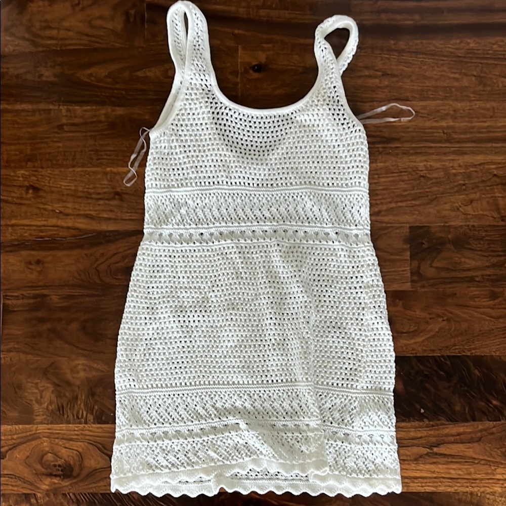 White Crochet Sleeveless Dress